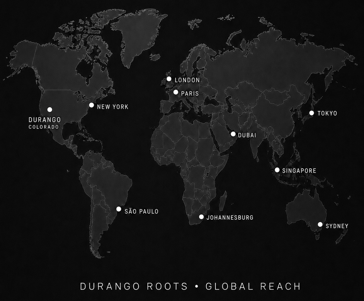 Map showing Durango roots and global reach