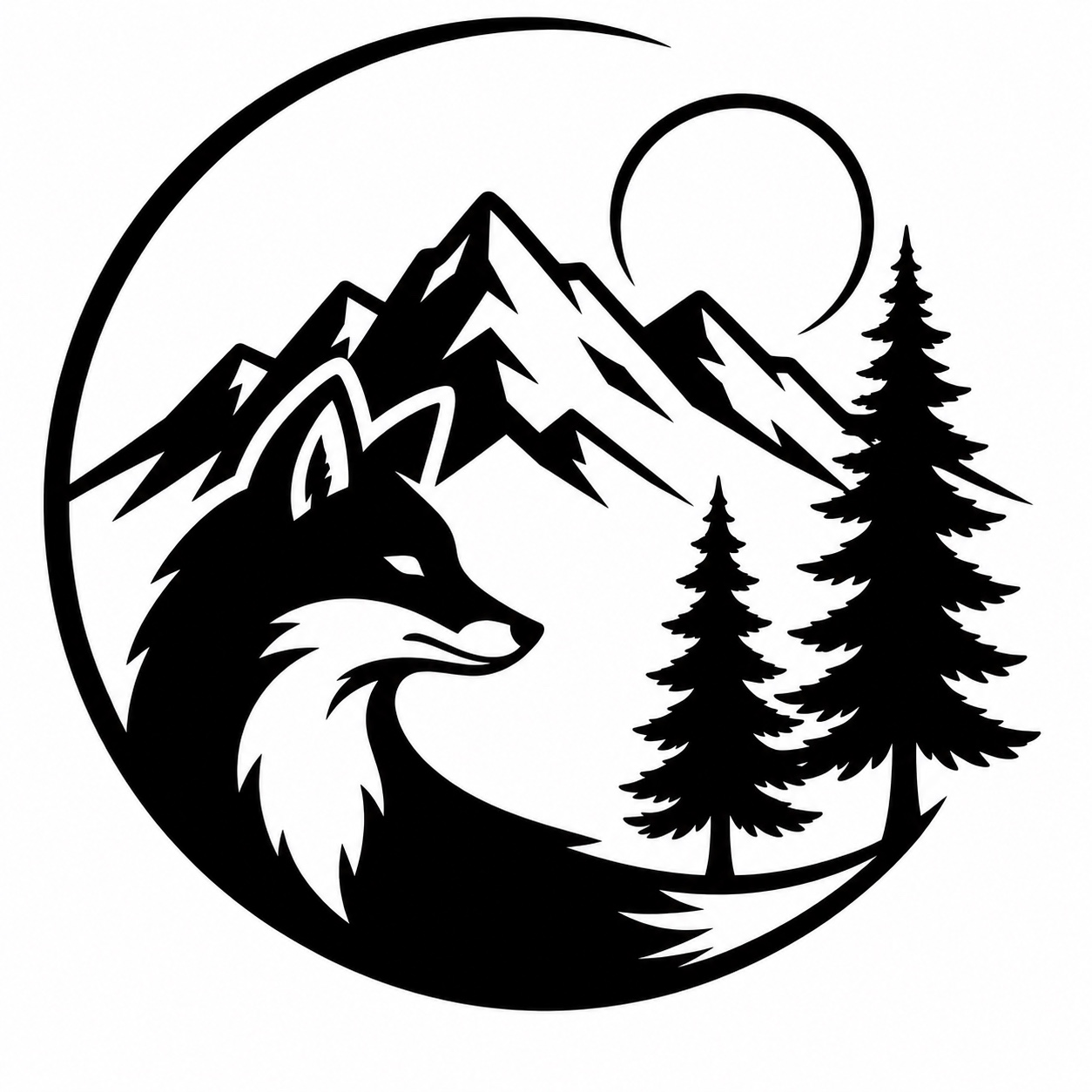 Fox & Timber fox, mountain, and pine emblem